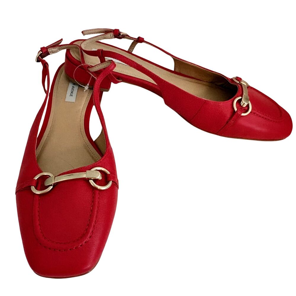 Saks 5th Avenue Red Leather Square Toe Slingback Flats Loafers Buckle Strappy 11